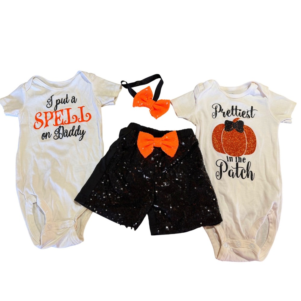 Carters Baby Girl Fall Halloween Outfit Set 18M Spell Pumpkin Sequin Shorts
